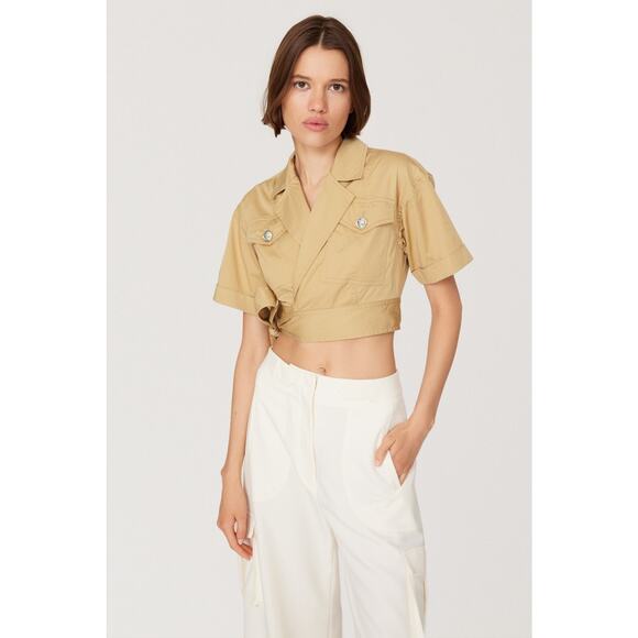 Derek Lam Crop Top Size 12 Wrap Tan Safari Chic Minimalist Resort Quiet Luxury - Picture 10 of 10